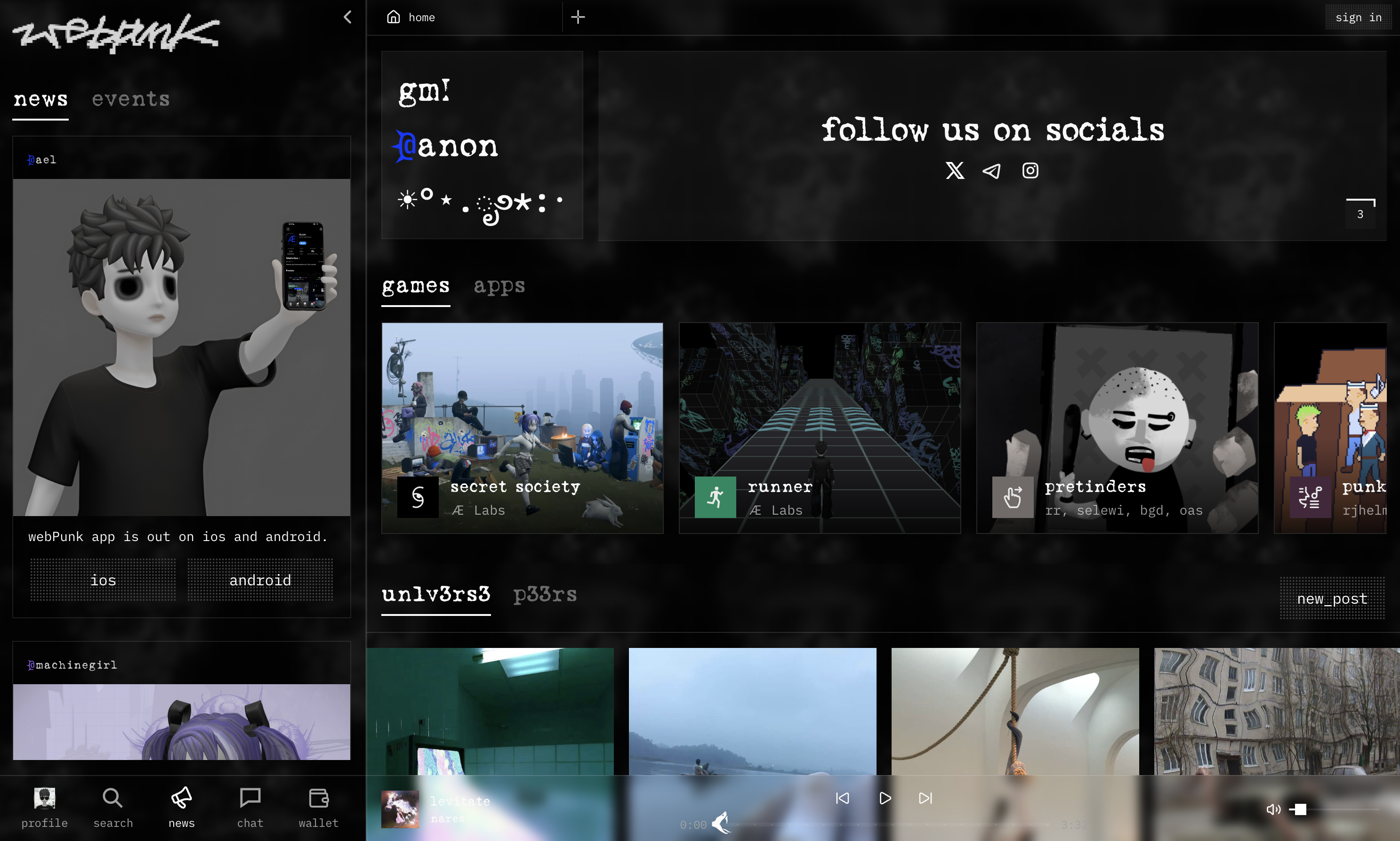 Webpunk social app